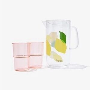 Kate Spade Lemon Print Pitcher Set with Pink Cups